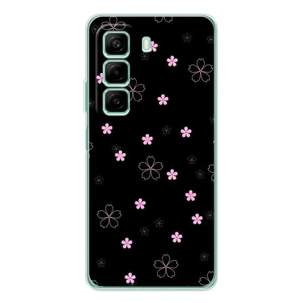 Чехол с принтом «Розовые цветы на черном» для Infinix Hot 50 Pro