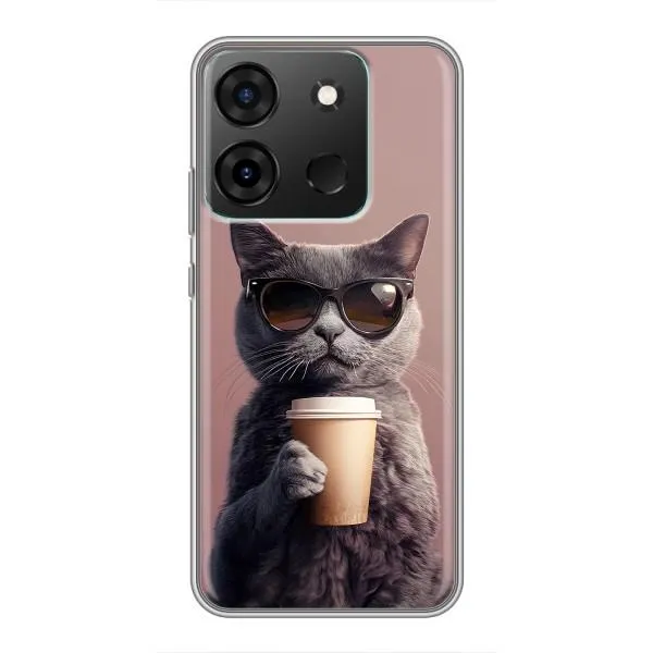 Чехол с принтом «Кот с кофе» для Infinix Smart 7