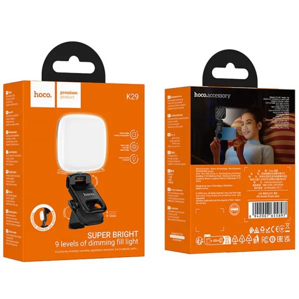 Портативна лампа для селфі Hoco K29 Beauty Selfie Light 300 mAh — Чорний — фото 2