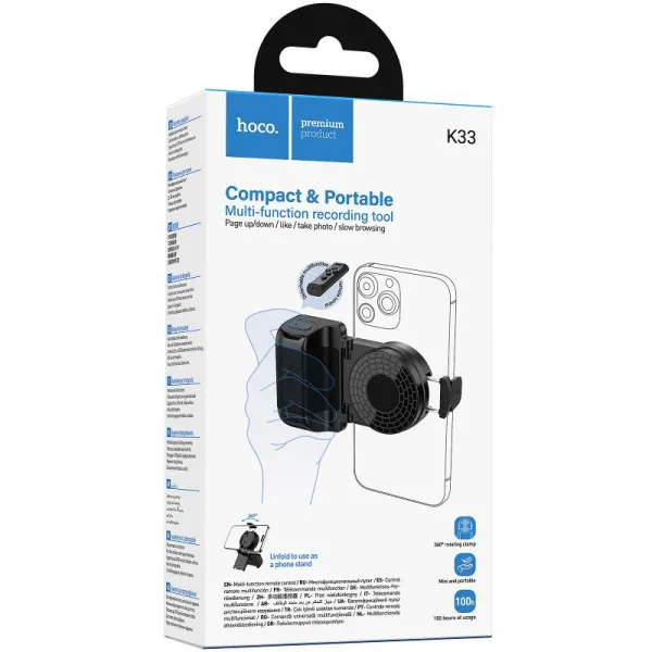 Держатель для селфи Hoco K33 Oleada Bluetooth — Черный — фото 2