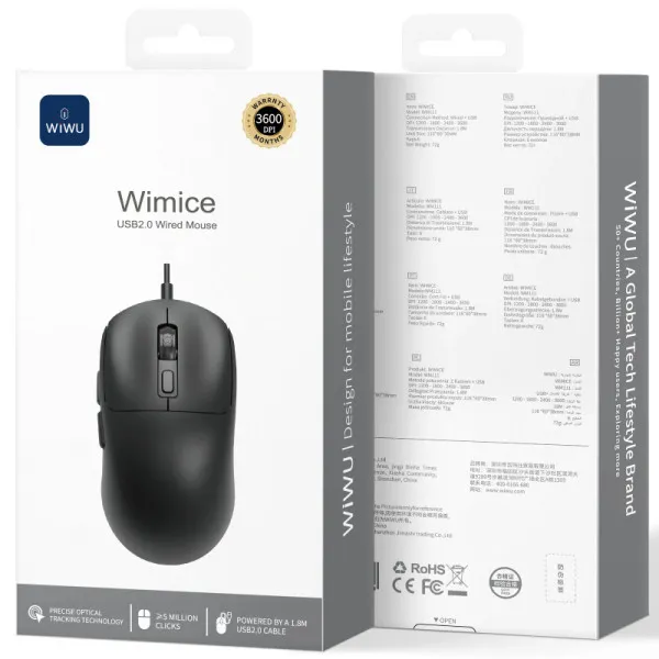 Миша дротова WIWU WM111 Wired Mouse — Чорний — фото 2