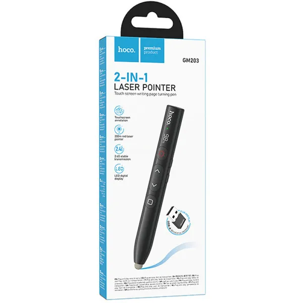 Лазерна указка Hoco GM203 Touch + стілус 180mAh — Чорний — фото 2