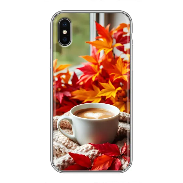 Чехол с принтом «Кофе и листья» для iPhone X