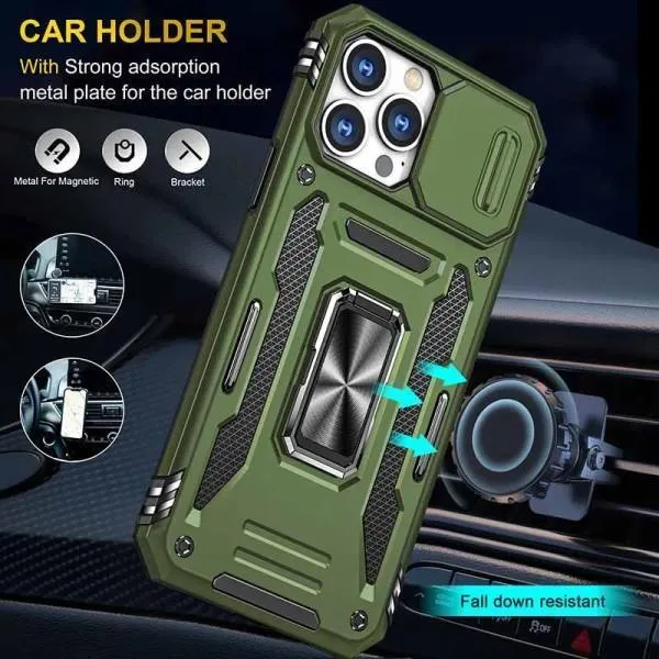 Ударопрочный чехол Camshield Army Ring для Apple iPhone 12 Pro / 12 (6.1") — Оливковый — фото 2