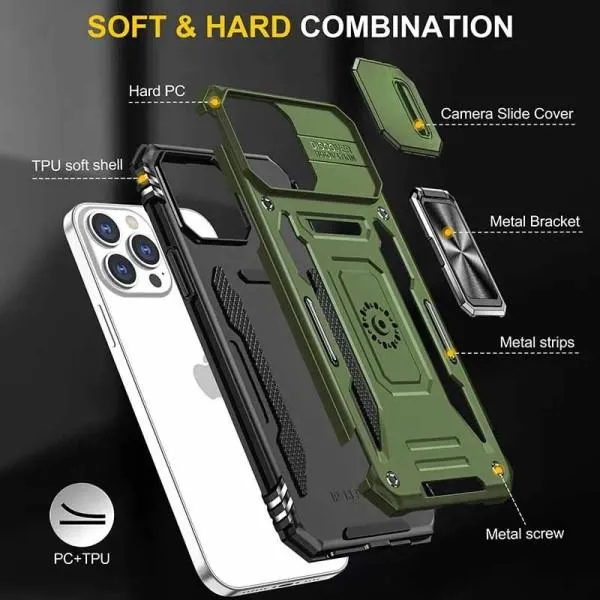 Ударопрочный чехол Camshield Army Ring для Apple iPhone 12 Pro / 12 (6.1") — Оливковый — фото 3