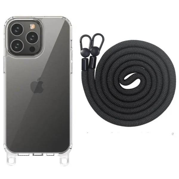 Чохол TPU Transparent with Straps для Apple iPhone 12 Pro / 12 (6.1") — Чорний — фото 1