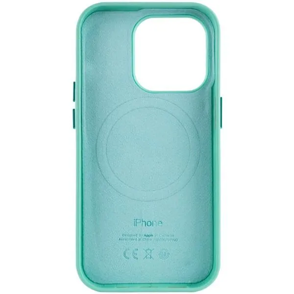 Кожаный чехол Leather Case (AA Plus) with MagSafe для Apple iPhone 13 Pro Max (6.7") — Небесно голубой — фото 2