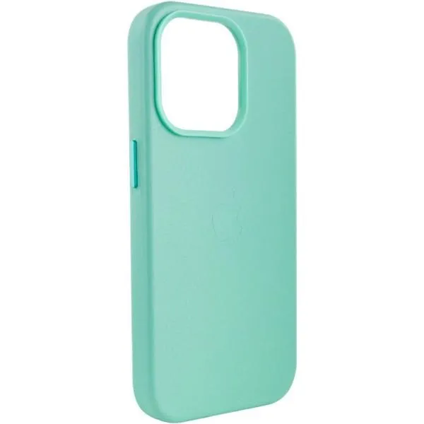 Кожаный чехол Leather Case (AA Plus) with MagSafe для Apple iPhone 13 Pro Max (6.7") — Небесно голубой — фото 4