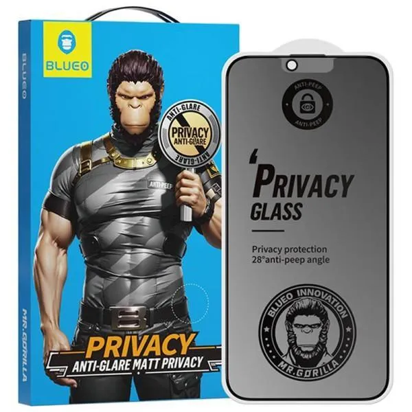 Захисне 2.5D скло Blueo Full Cover Anti-Peep Matte для Apple iPhone 13 Pro/13/14/16e/17e (6.1") — Чорний — фото 1
