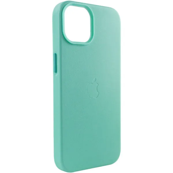 Шкіряний чохол Leather Case (AA Plus) with Magnetic Fit для Apple iPhone 13 (6.1") — Небесно блакитний — фото 4