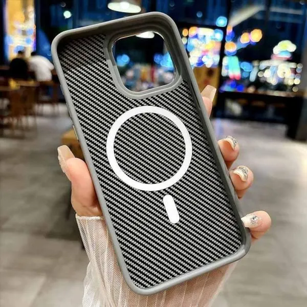 Чехол TPU+PC Carbon with MagSafe для Apple iPhone 14 Pro Max (6.7") — Серый — фото 4