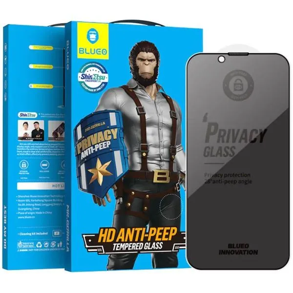 Защитное 2.5D стекло Blueo Full Cover Anti-Peep для Apple iPhone 14 Pro (6.1") — Черный — фото 1 Защитное 2.5D стекло Blueo Full Cover Anti-Peep для Apple iPhone 14 Pro (6.1") — Черный — фото 1