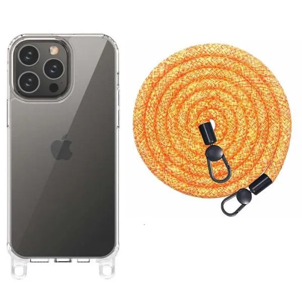 Чохол TPU Transparent with Straps для Apple iPhone 14 Pro (6.1") — Помаранчевий — фото 1 Чохол TPU Transparent with Straps для Apple iPhone 14 Pro (6.1") — Помаранчевий — фото 1