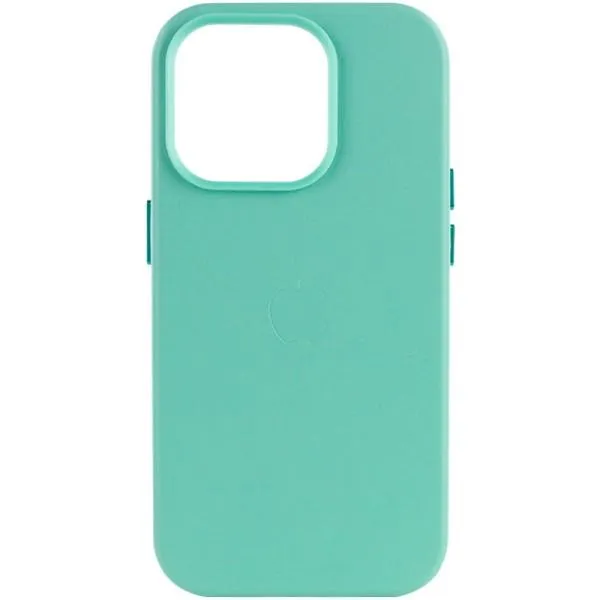 Кожаный чехол Leather Case (AA Plus) with MagSafe для Apple iPhone 14 Pro (6.1") — Небесно голубой — фото 1