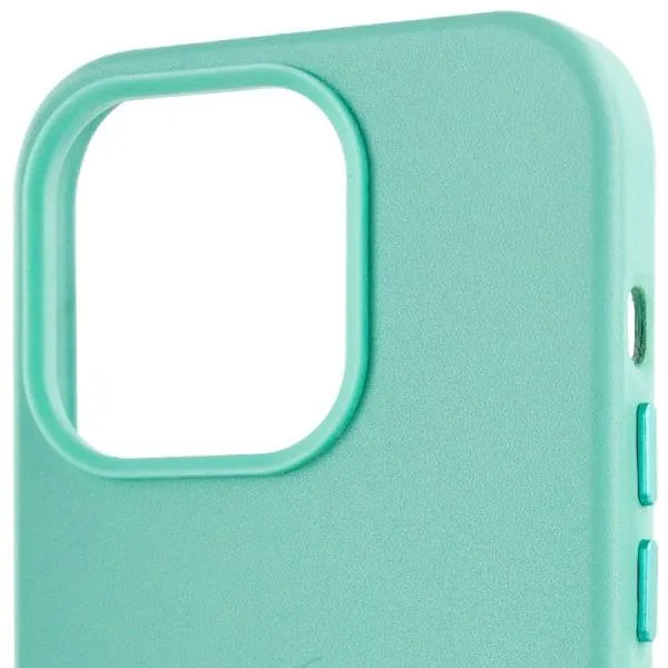 Кожаный чехол Leather Case (AA Plus) with MagSafe для Apple iPhone 14 Pro (6.1") — Небесно голубой — фото 5