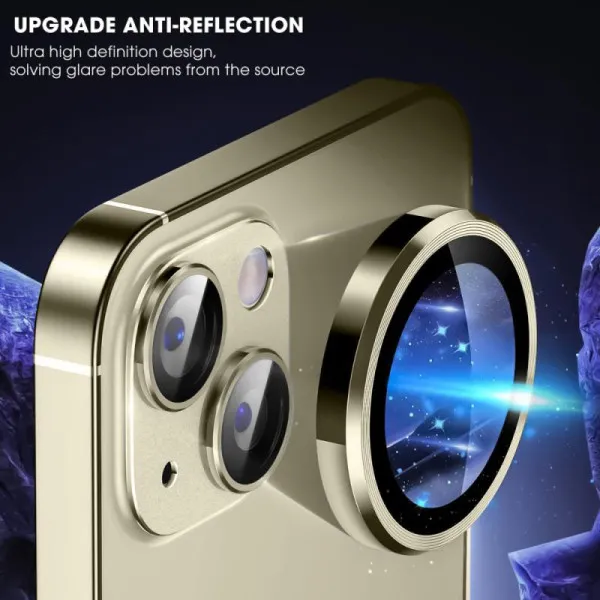 Защитное стекло Metal Classic на камеру (в упак.) для Apple iPhone 14 (6.1") / 14 Plus (6.7") — Золотой — фото 2