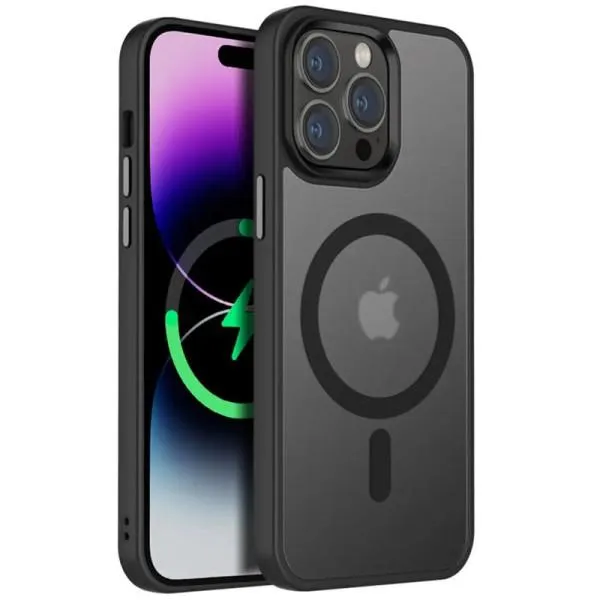 TPU+PC чехол Metal Buttons with MagSafe Colorful для Apple iPhone 15 Pro Max (6.7") — Черный — фото 1