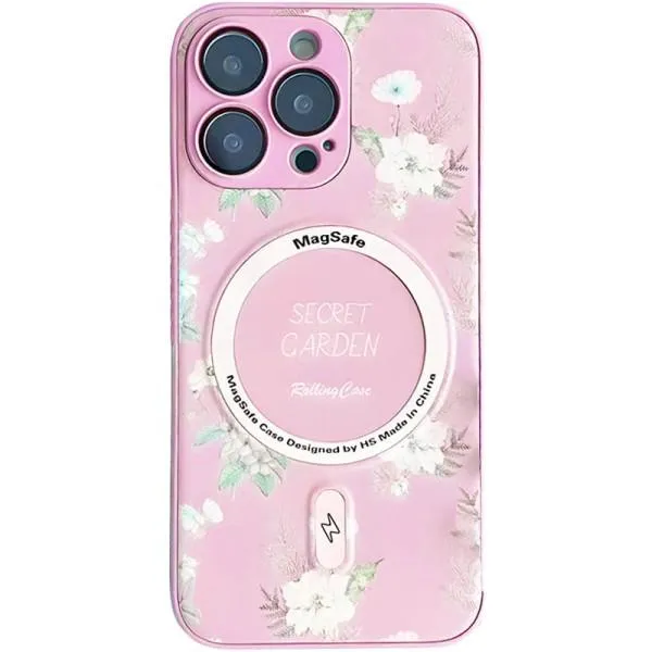 TPU+PC чохол Secret Garden with Magnetic Fit для Apple iPhone 15 Pro Max (6.7") — Рожевий