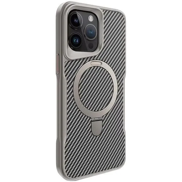 TPU+PC чохол Metal Buttons with Magnetic Fit Carbon Ring для Apple iPhone 15 Pro Max (6.7") — Сірий — фото 1