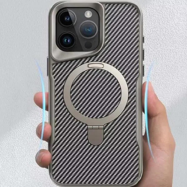 TPU+PC чохол Metal Buttons with Magnetic Fit Carbon Ring для Apple iPhone 15 Pro Max (6.7") — Сірий — фото 2