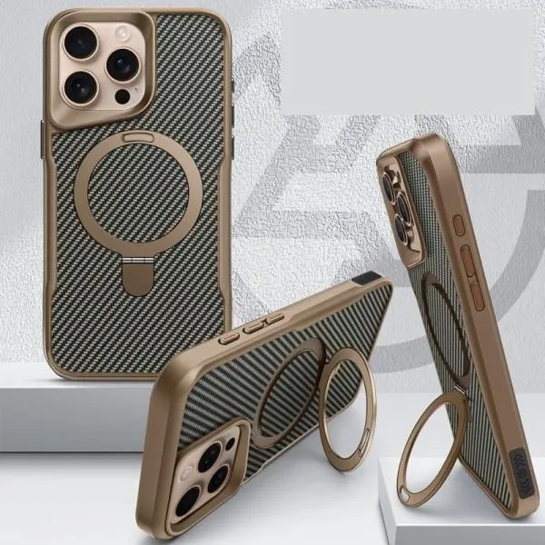 TPU+PC чохол Metal Buttons with Magnetic Fit Carbon Ring для Apple iPhone 15 Pro Max (6.7") — Золотий — фото 3 TPU+PC чохол Metal Buttons with Magnetic Fit Carbon Ring для Apple iPhone 15 Pro Max (6.7") — Золотий — фото 3