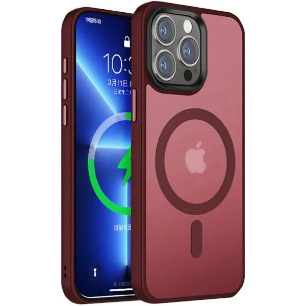 TPU+PC чехол Metal Buttons with MagSafe Colorful для Apple iPhone 15 Pro Max (6.7") — Бордовый — фото 2