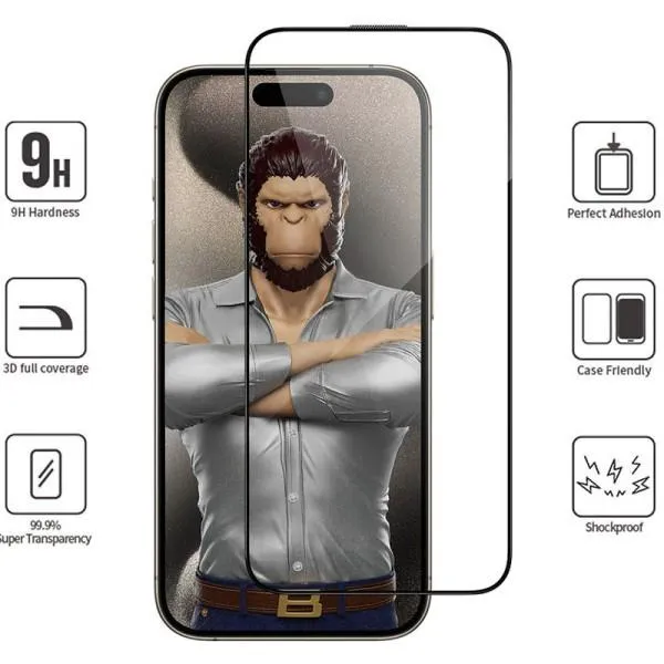 Защитное 3D стекло Blueo Hot Bending для Apple iPhone 15 Pro (6.1") — Черный — фото 3