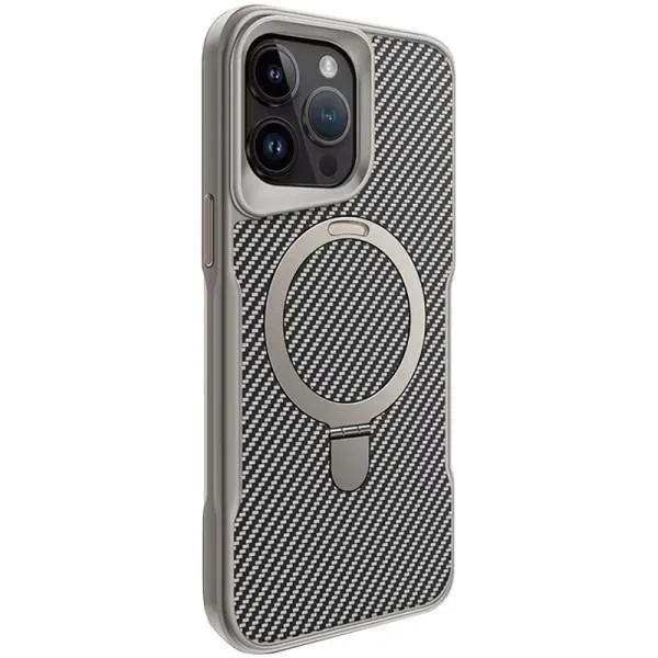 TPU+PC чохол Metal Buttons with Magnetic Fit Carbon Ring для Apple iPhone 15 Pro (6.1") — Сірий — фото 1