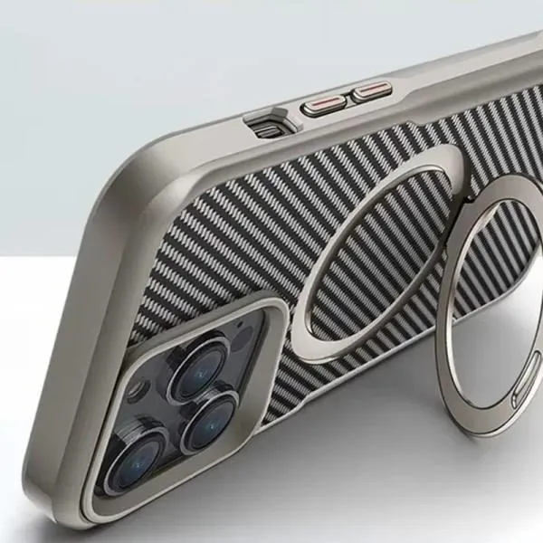 TPU+PC чохол Metal Buttons with Magnetic Fit Carbon Ring для Apple iPhone 15 Pro (6.1") — Сірий — фото 3