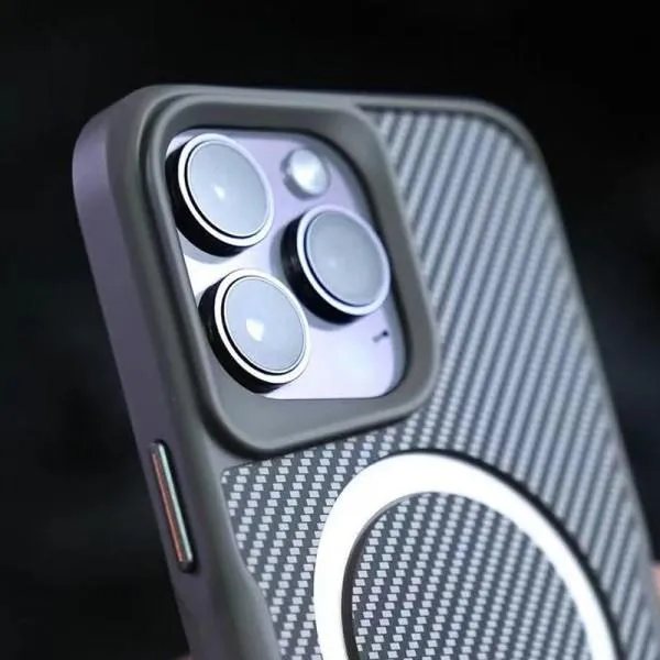 TPU+PC чохол Metal Buttons with Magnetic Fit Carbon Ring для Apple iPhone 15 Pro (6.1") — Сірий — фото 5
