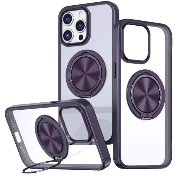 TPU+PC чехол Metal Ring with Magnetic Fit для Apple iPhone 15 Pro (6.1") — Темно-Фиолетовый