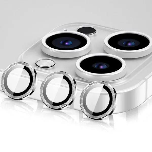 Защитное стекло Metal Classic на камеру (в упак.) для Apple iPhone 15 Pro (6.1") / 15 Pro Max (6.7") — Серебряный — фото 4