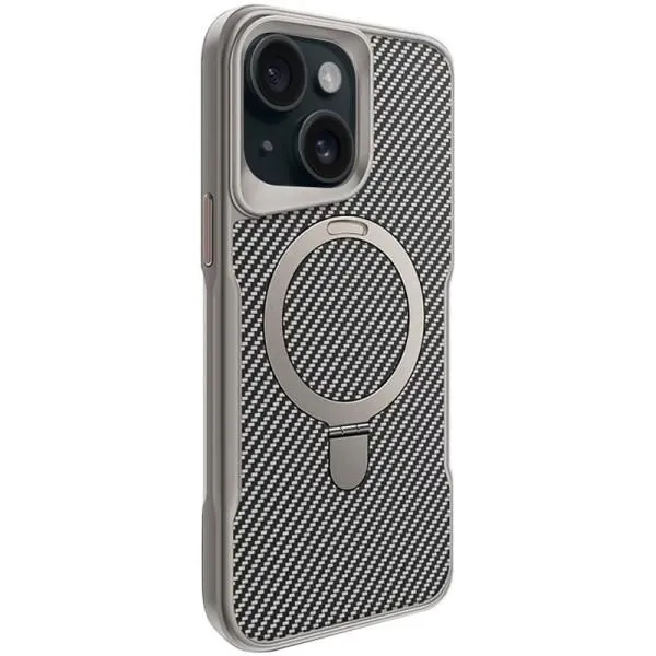 TPU+PC чехол Metal Buttons with Magnetic Fit Carbon Ring для Apple iPhone 15 (6.1") — Серый — фото 1