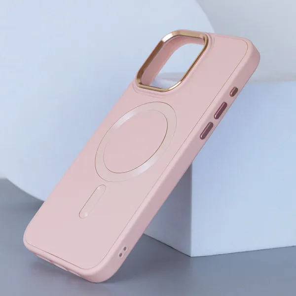 Шкіряний чохол Bonbon Leather Metal Style with Magnetic Fit для Apple iPhone 15 (6.1") — Рожевий — фото 3