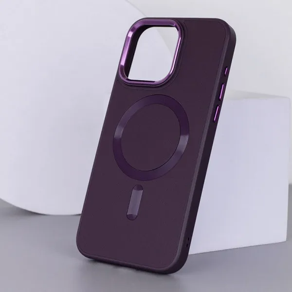 Шкіряний чохол Bonbon Leather Metal Style with Magnetic Fit для Apple iPhone 15 (6.1") — Фіолетовий — фото 3