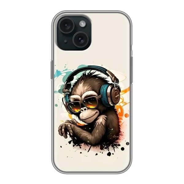 Чохол з принтом «Макака в навушниках» для iPhone 15