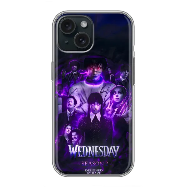 Чехол с принтом «Фиолетовая магия Уэнздей» для iPhone 15