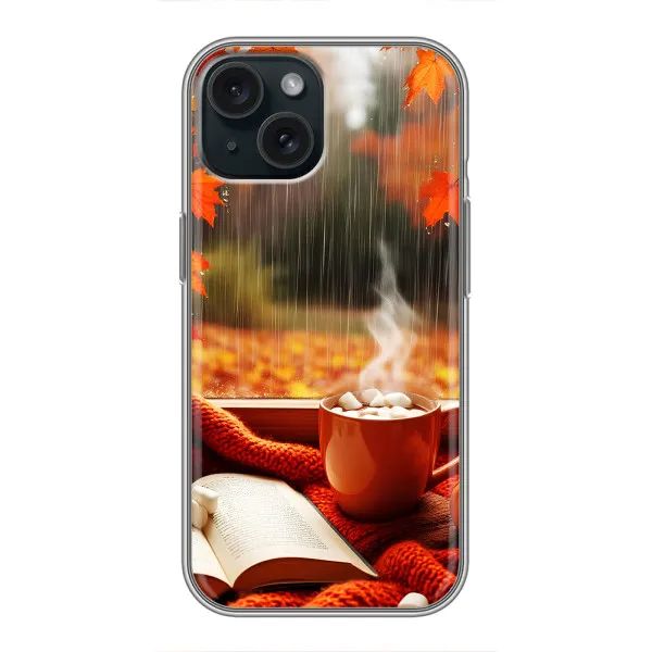 Чехол с принтом «Кофе и дождь» для iPhone 15