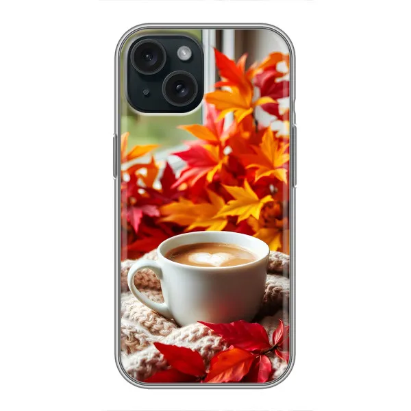 Чехол с принтом «Кофе и листья» для iPhone 15