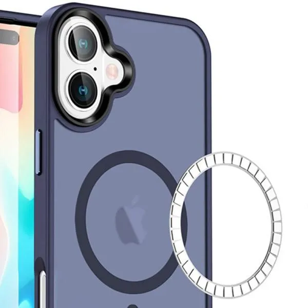 TPU+PC чехол Metal Buttons with MagSafe Colorful для Apple iPhone 16 Plus (6.7") — Синий — фото 5