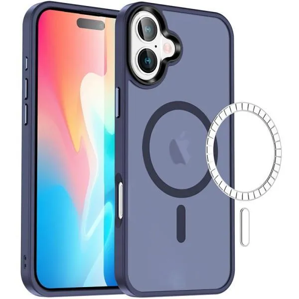 TPU+PC чехол Metal Buttons with MagSafe Colorful для Apple iPhone 16 Plus (6.7") — Синий — фото 1
