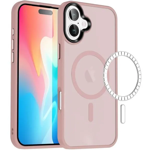 TPU+PC чехол Metal Buttons with MagSafe Colorful для Apple iPhone 16 Plus (6.7") — Розовый — фото 1