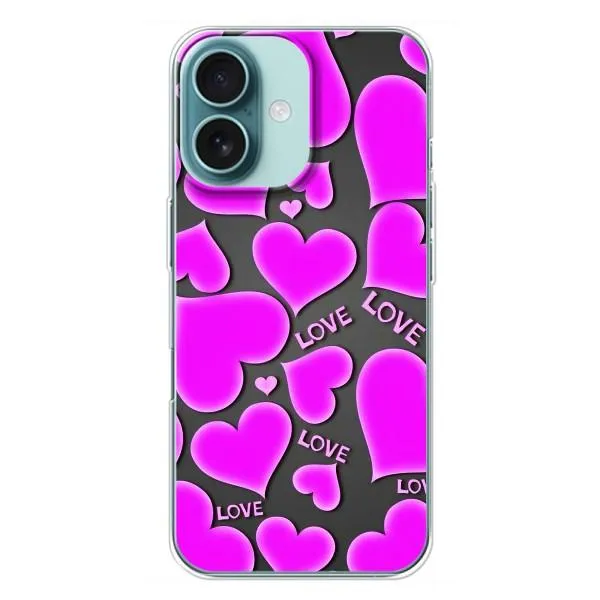 Чохол з принтом «Pink hearts» для iPhone 16 Plus