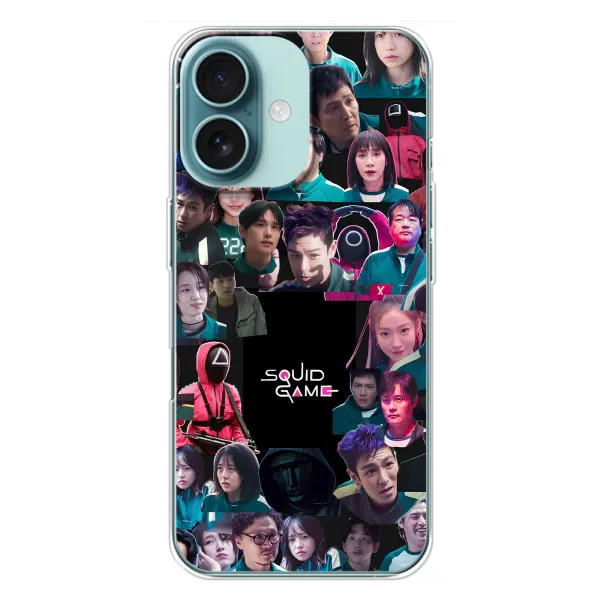 Чохол з принтом «Колаж Гра кальмара» для iPhone 16 Plus Чохол з принтом «Колаж Гра кальмара» для iPhone 16 Plus