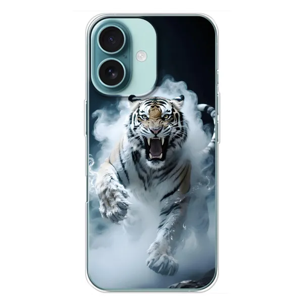 Чохол з принтом «Білий тигр у диму» для iPhone 16 Plus
