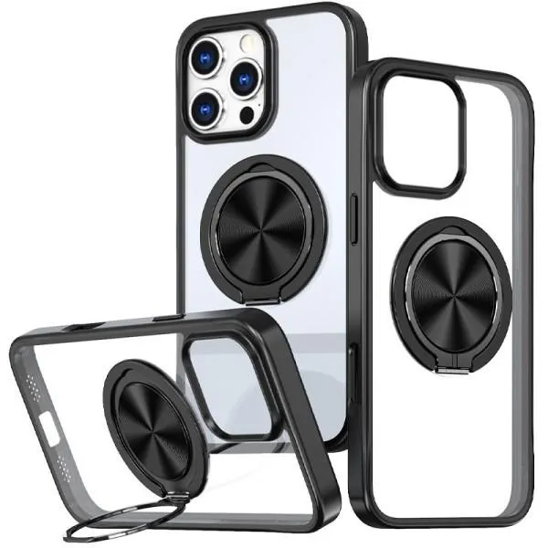 TPU+PC чехол Metal Ring with Magnetic Fit для Apple iPhone 16 Pro (6.3") — Черный — фото 1