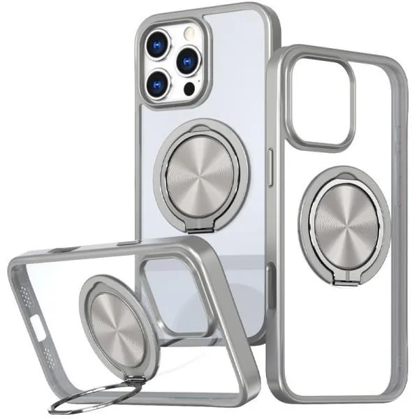 TPU+PC чехол Metal Ring with Magnetic Fit для Apple iPhone 16 Pro (6.3") — Серый