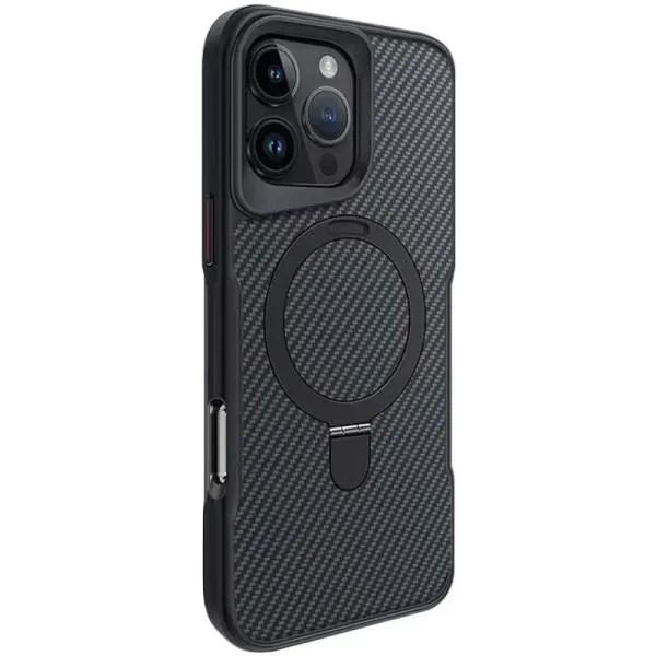 TPU+PC чохол Metal Buttons with Magnetic Fit Carbon Ring для Apple iPhone 16 Pro (6.3") — Чорний — фото 1