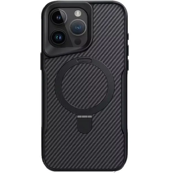 TPU+PC чохол Metal Buttons with Magnetic Fit Carbon Ring для Apple iPhone 16 Pro (6.3") — Чорний — фото 2