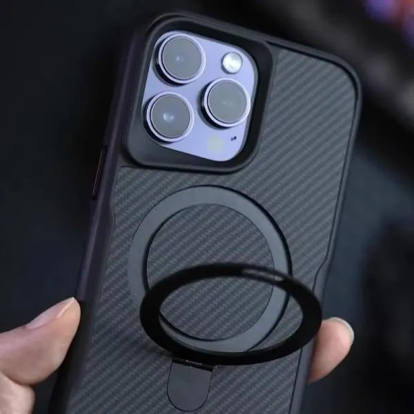 TPU+PC чохол Metal Buttons with Magnetic Fit Carbon Ring для Apple iPhone 16 Pro (6.3") — Чорний — фото 3